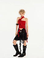 Nico Molly Cropped Asymmetric Rose Slim Fitted Women's Tube Tops / Bandeaus