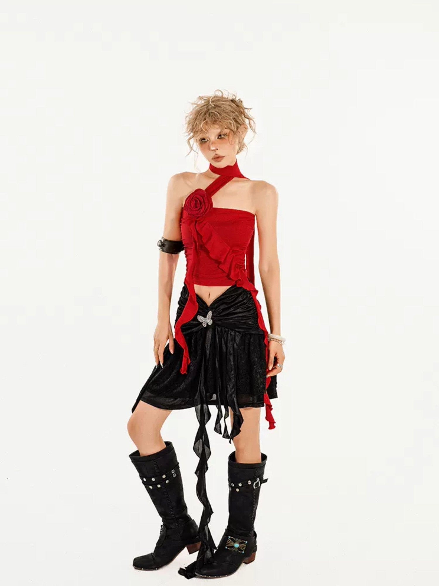 Nico Molly Cropped Asymmetric Rose Slim Fitted Women's Tube Tops / Bandeaus