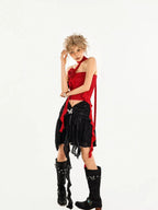 Nico Molly Cropped Asymmetric Rose Slim Fitted Women's Tube Tops / Bandeaus