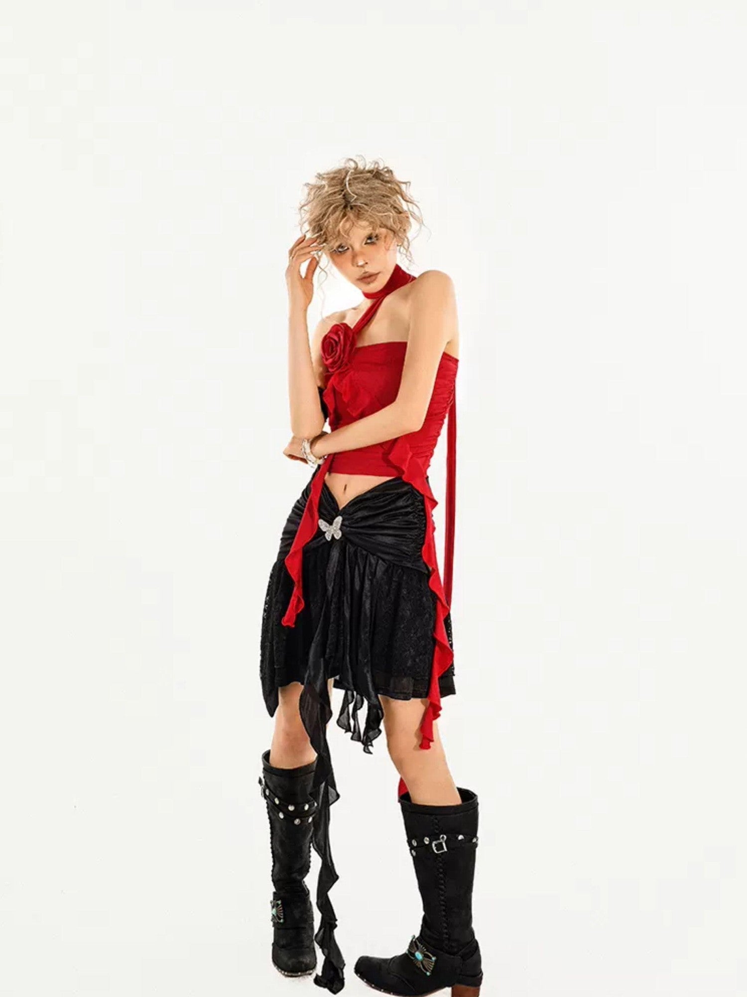 Nico Molly Cropped Asymmetric Rose Slim Fitted Women's Tube Tops / Bandeaus