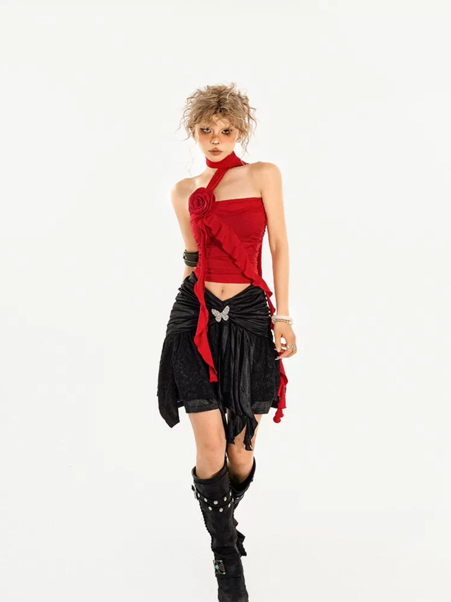 Nico Molly Cropped Asymmetric Rose Slim Fitted Women's Tube Tops / Bandeaus