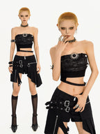 Nico Molly Cropped Original Retro Slim Fit Women's Solid Black Tube Tops / Bandeaus