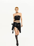 Nico Molly Cropped Original Retro Slim Fit Women's Solid Black Tube Tops / Bandeaus