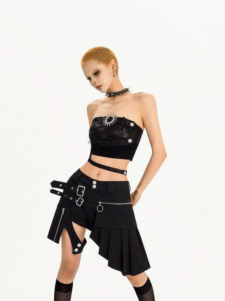 Nico Molly Cropped Original Retro Slim Fit Women's Solid Black Tube Tops / Bandeaus