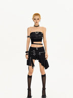 Nico Molly Cropped Original Retro Slim Fit Women's Solid Black Tube Tops / Bandeaus
