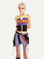 Nico Molly Cropped Striped Collared Waist Cinched Jersey Women's Tank Tops