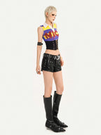 Nico Molly Cropped Striped Collared Waist Cinched Jersey Women's Tank Tops