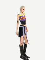 Nico Molly Cropped Striped Collared Waist Cinched Jersey Women's Tank Tops