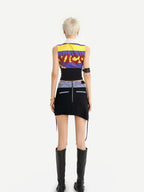 Nico Molly Cropped Striped Collared Waist Cinched Jersey Women's Tank Tops