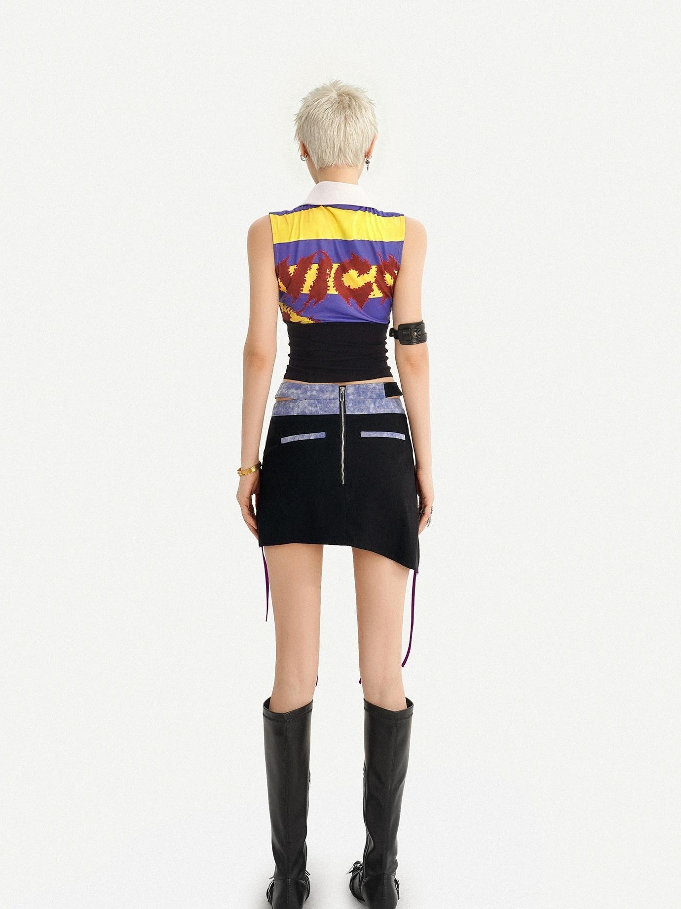Nico Molly Cropped Striped Collared Waist Cinched Jersey Women's Tank Tops