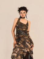 Nico Molly Cropped Tie Dye Wasteland Vintage Printed Women's Slim Fit Brown Camisoles