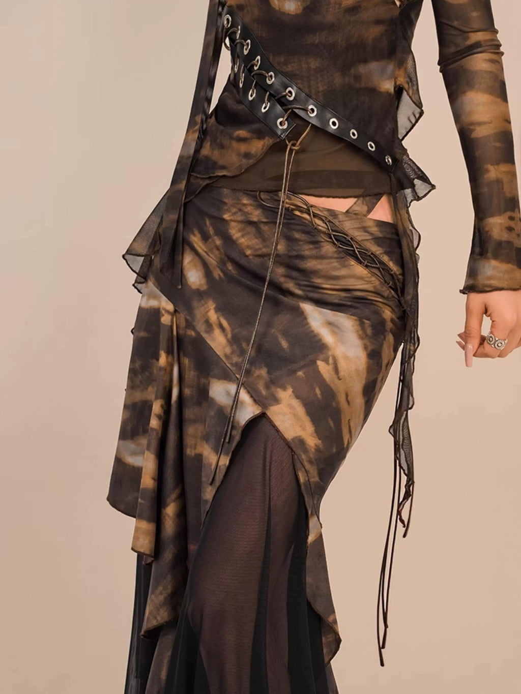Nico Molly Cropped Tie Dye Wasteland Vintage Printed Women's Slim Fit Brown Camisoles