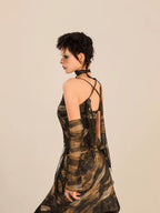 Nico Molly Cropped Tie Dye Wasteland Vintage Printed Women's Slim Fit Brown Camisoles