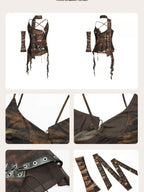 Nico Molly Cropped Tie Dye Wasteland Vintage Printed Women's Slim Fit Brown Camisoles