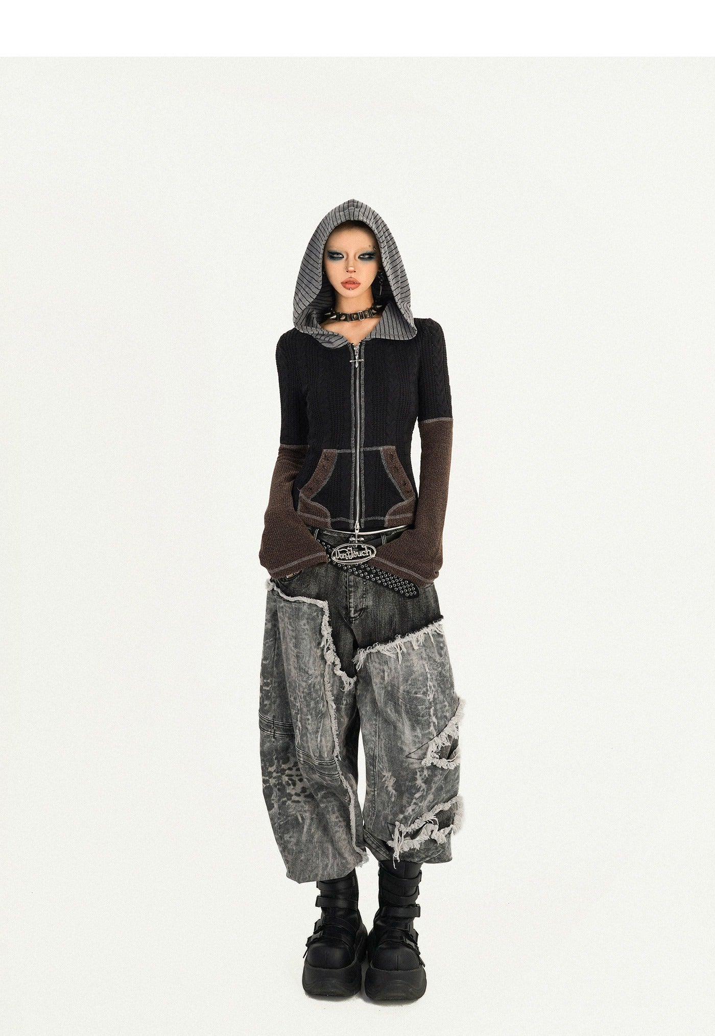 Nico_Molly_Cropped_Vintage_Slim_Colorblock_Zip_Hooded_Women's_Knit_Hoodies_978483248877_MISSTT