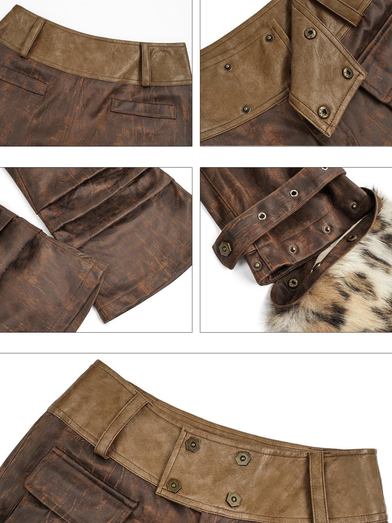 Nico Molly Dark Brown Fur Trim Western Vintage Straight Leg Women's Faux Leather Pants