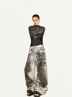 Nico Molly Dark Goth Punk Printed Slim Fit Women's Mesh Long Sleeve T-shirts