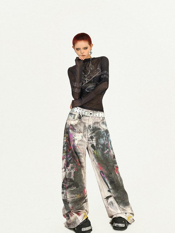 Nico Molly Dark Goth Punk Printed Slim Fit Women's Mesh Long Sleeve T-shirts