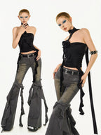 Nico Molly Dark Goth Sexy Slim Fit Sleeveless Women's Black Tube Tops / Bandeaus