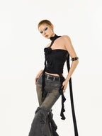 Nico Molly Dark Goth Sexy Slim Fit Sleeveless Women's Black Tube Tops / Bandeaus