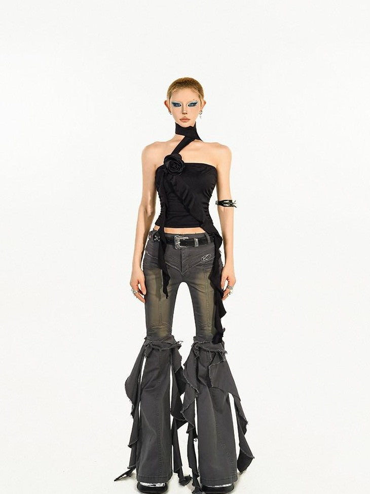 Nico Molly Dark Goth Sexy Slim Fit Sleeveless Women's Black Tube Tops / Bandeaus