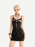 Nico Molly Dark Gothic Crisscross Strap V-neck Women's Slip Mini Dresses