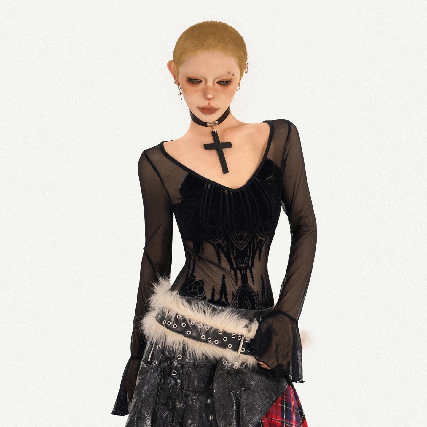 Nico_Molly_Dark_Gothic_Flocked_Sheer_V-neck_Bell_Sleeve_Women's_Mesh_Long_Sleeve_T-shirts_1007957854733_MISSTT