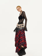 Nico Molly Dark Gothic Flocked Sheer V-neck Bell Sleeve Women's Mesh Long Sleeve T-shirts
