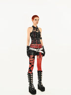 Nico Molly Dark Gothic Heavy Lace Halter Backless Cropped Women's Pu Tank Tops