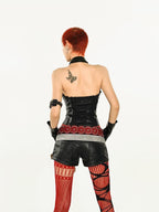 Nico Molly Dark Gothic Heavy Lace Halter Backless Cropped Women's Pu Tank Tops
