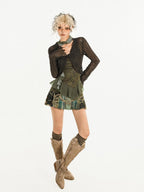 Nico Molly Dark Green Openwork Cropped Tie Front V-neck Women's Polyester Cardigans