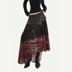 Nico_Molly_Dark_Red_Plaid_Asymmetric_Patchwork_Women's_Lace_Tulle_High_Waist_Maxi_Skirts_1010235455817_MISSTT