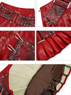 Nico Molly Dark Red Punk Rock Snake Print High Waist Pleated Women's Leather Mini Skirts