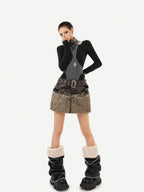 Nico Molly Dark Rock Plush Reversible Patchwork Plaid Women's Viscose Leather Jackets