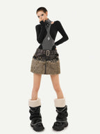 Nico Molly Dark Rock Plush Reversible Patchwork Plaid Women's Viscose Leather Jackets