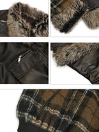 Nico Molly Dark Rock Plush Reversible Patchwork Plaid Women's Viscose Leather Jackets