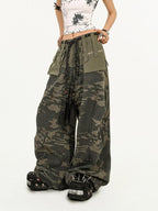 Nico Molly Deep Green Heavy Duty Camouflage Cargo Multi Pocket Women's Wide-leg Pants