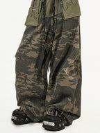 Nico Molly Deep Green Heavy Duty Camouflage Cargo Multi Pocket Women's Wide-leg Pants
