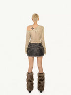 Nico Molly Distressed Cutout Off Shoulder Mesh Knit Women's Polyester Long Sleeve T-shirts