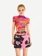 Nico Molly Dopamine Girl Cartoon Print Raglan Cropped Women's Short Sleeve T-shirts