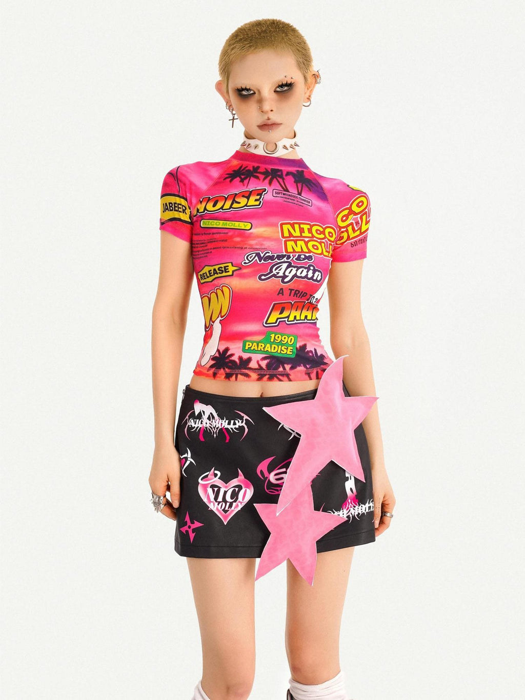 Nico Molly Dopamine Girl Cartoon Print Raglan Cropped Women's Short Sleeve T-shirts