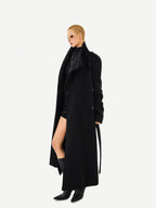 Nico Molly Double Face Notched Lapel Tie Belt Relaxed Mid Length Women's Wool Coats