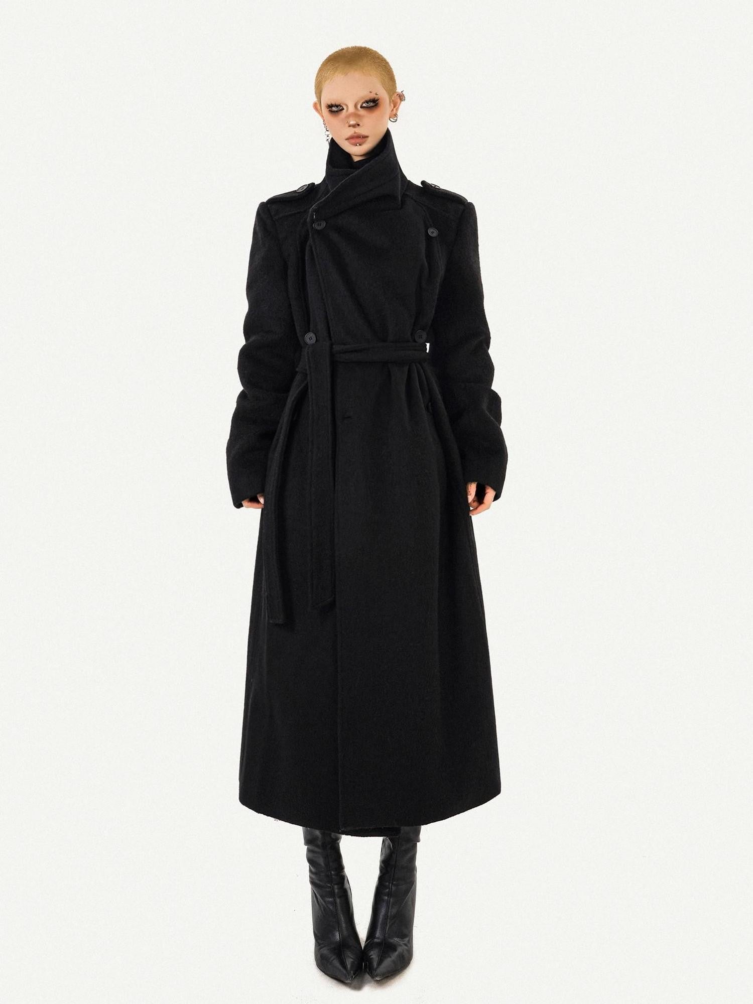 Nico Molly Double Face Notched Lapel Tie Belt Relaxed Mid Length Women's Wool Coats