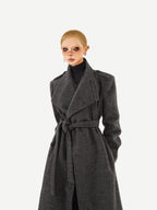 Nico Molly Double Face Notched Lapel Tie Belt Relaxed Mid Length Women's Wool Coats