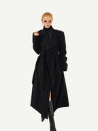 Nico Molly Double Face Notched Lapel Tie Belt Relaxed Mid Length Women's Wool Coats
