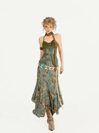 Nico Molly Forest Fairy Print Patchwork Asymmetrical V-neck Women's Top & Skirt Sets