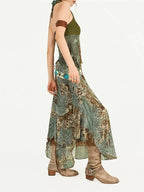 Nico Molly Forest Fairy Print Patchwork Asymmetrical V-neck Women's Top & Skirt Sets