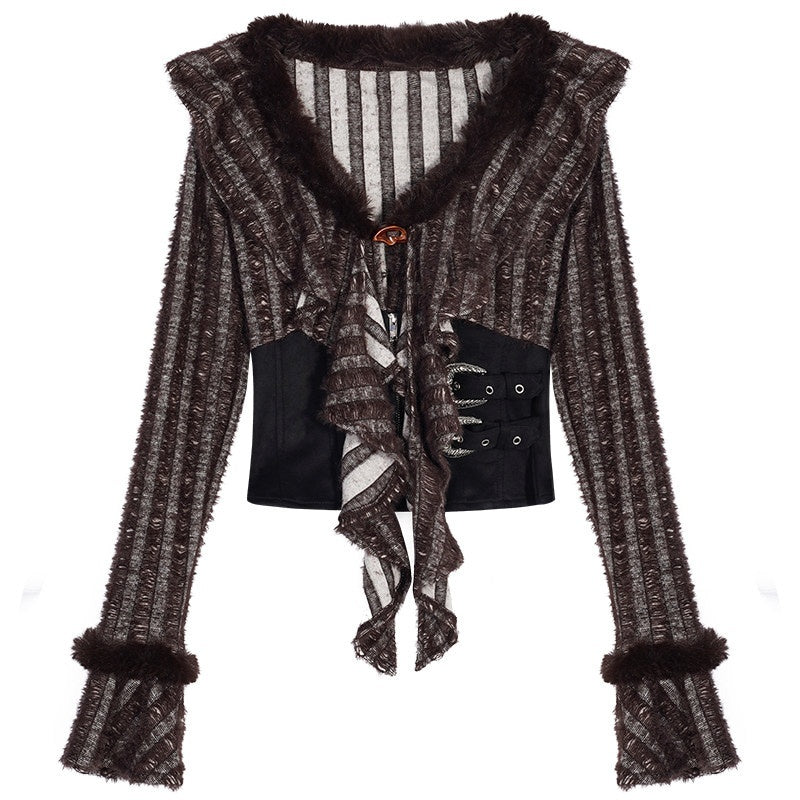 Nico_Molly_Frayed_Patchwork_Waist_Cinch_Striped_V-neck_Women's_Knitted_Top_&_Skirt_Sets_992156335352_MISSTT
