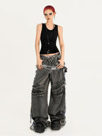 Nico Molly Frayed Washed Distressed Punk Mechanical Women's Denim Wide-leg Jeans