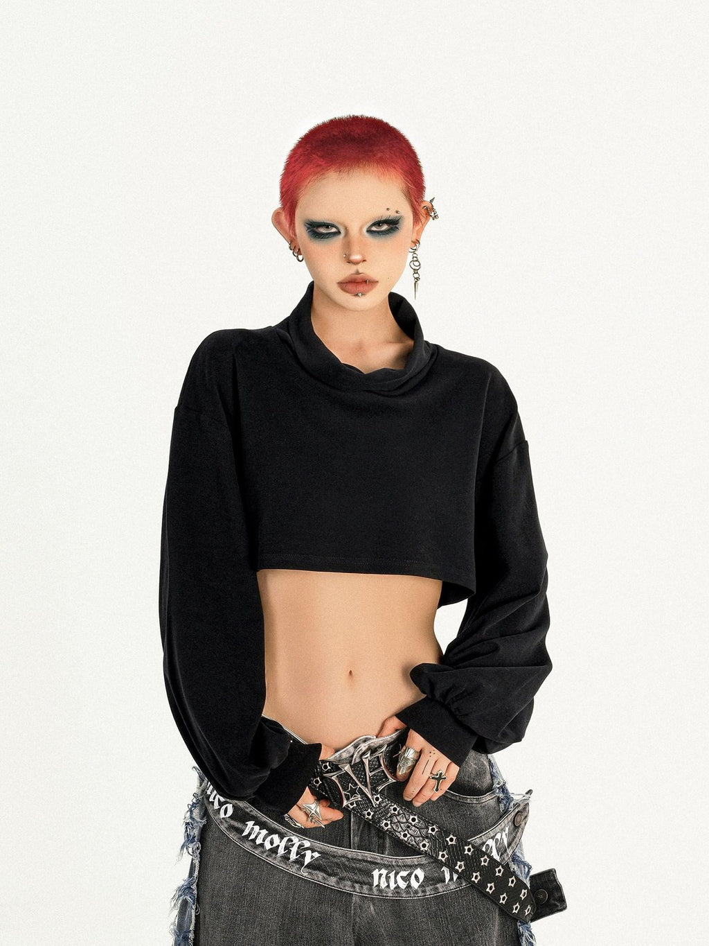 Nico Molly Frayed Washed Distressed Punk Mechanical Women's Denim Wide-leg Jeans